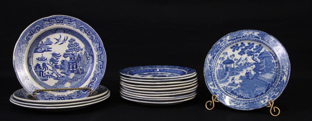 MIXED LOT OF 15 ANTIQUE BLUE & WHITE PORCELAIN PCS (1 of 1)