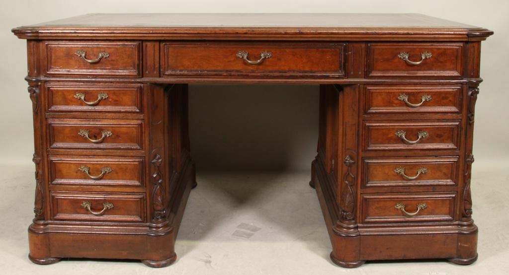 ANTIQUE TOOLED LEATHER TOP DESK (1 of 4)