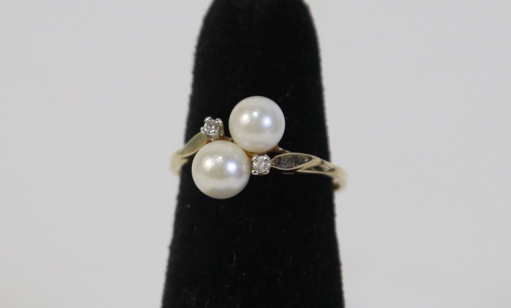 14kt YG DIAMOND & PEARL SIZE 6.5 RING (1 of 3)
