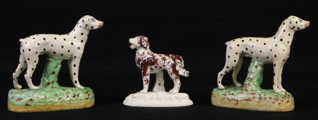 LOT OF THREE RARE ANTIQUE STAFFORDSHIRE DOGS (1 of 3)