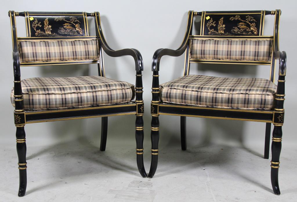 PAIR OF REGENCY STYLE ASIAN DECORATED ARMCHAIRS (1 of 4)