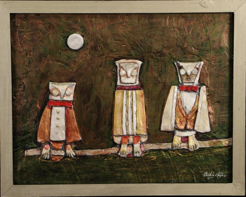 DAVID ADICKES CAST & PAINTED "OWLS" SCULPTURE (1 of 2)