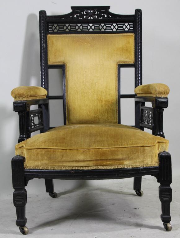 CIRCA 1900's EDWARDIAN ARMCHAIR ON CASTERS: CIRCA 1900's EDWARDIAN ARMCHAIR ON CASTERS. Height: 41 in. by Width: 26 in. by Depth: 23 in.