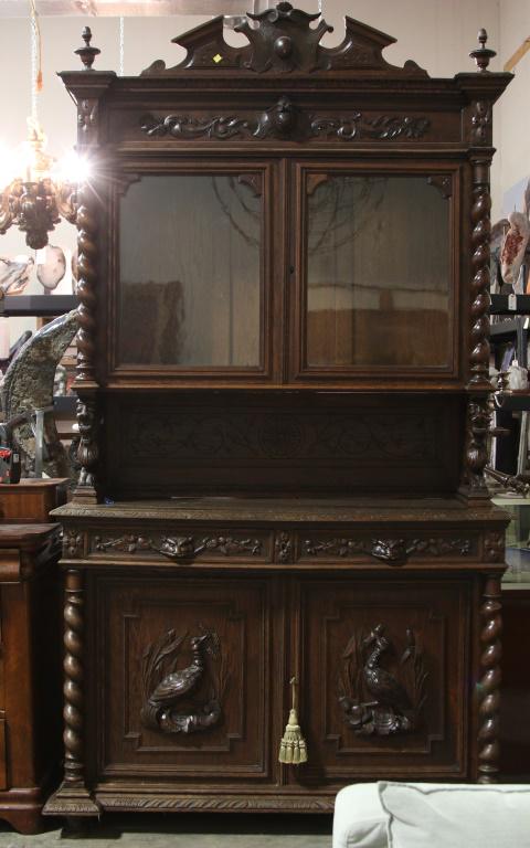 FRENCH RENAISSANCE REVIVAL OAK CHINA HUTCH (1 of 4)