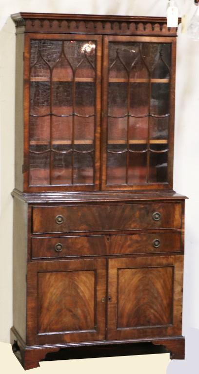 C.1840's MAHOGANY BOOKCASE FALL FRONT DESK (1 of 7)