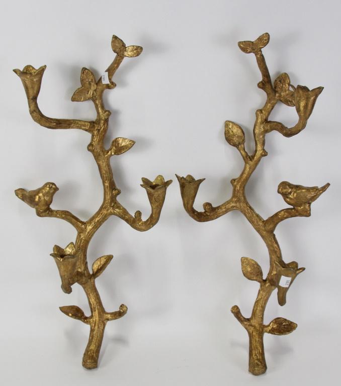 PAIR OF GILT CAST METAL WALL MOUNTED CANDELABRAS (1 of 2)