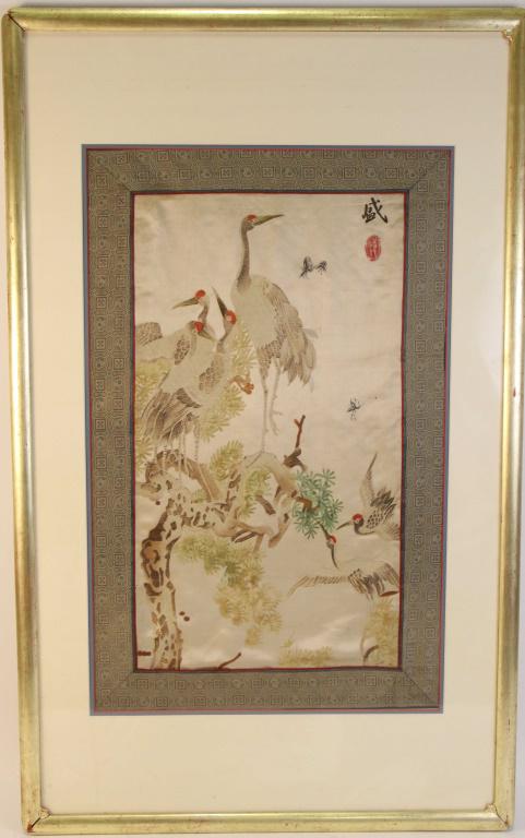 ANTIQUE FRAMED JAPANESE SILK EMBROIDERY (1 of 2)