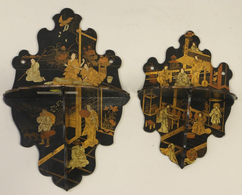 SET OF 19th C. BLACK LACQUER WALL BRACKETS (1 of 3)