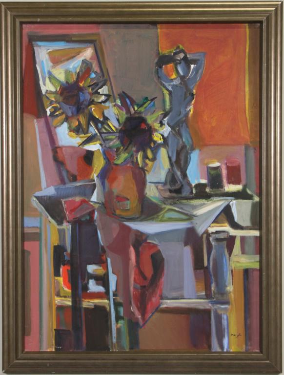 JEAN MARZELLE ABSTRACT ACRYLIC ON CANVAS: JEAN MARZELLE (FRENCH 1916-2005) ABSTRACT ACRYLIC ON CANVAS PAINTING. Height: 45 in. by Width: 33 in. by Depth: 2 in.