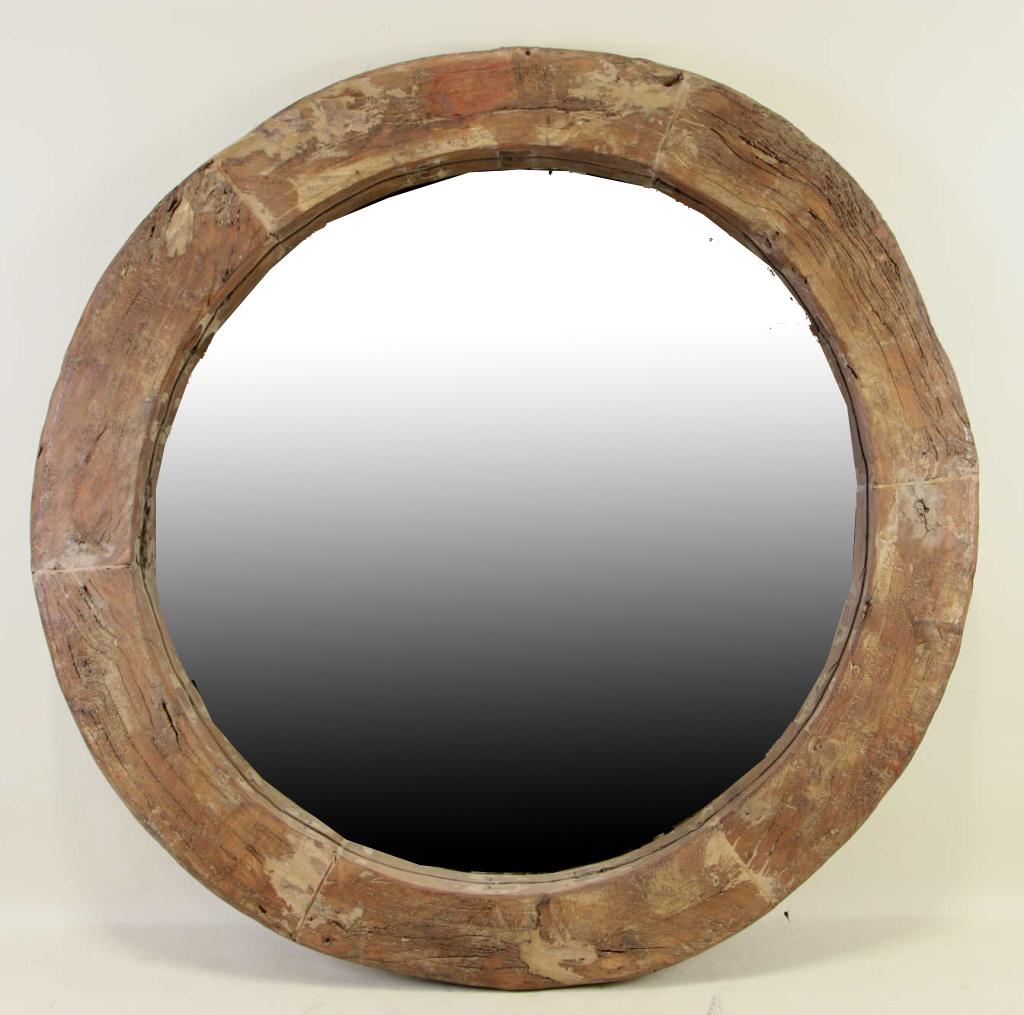 ROUND WOODEN NATURAL DISTRESSED FINISH MIRROR (1 of 2)
