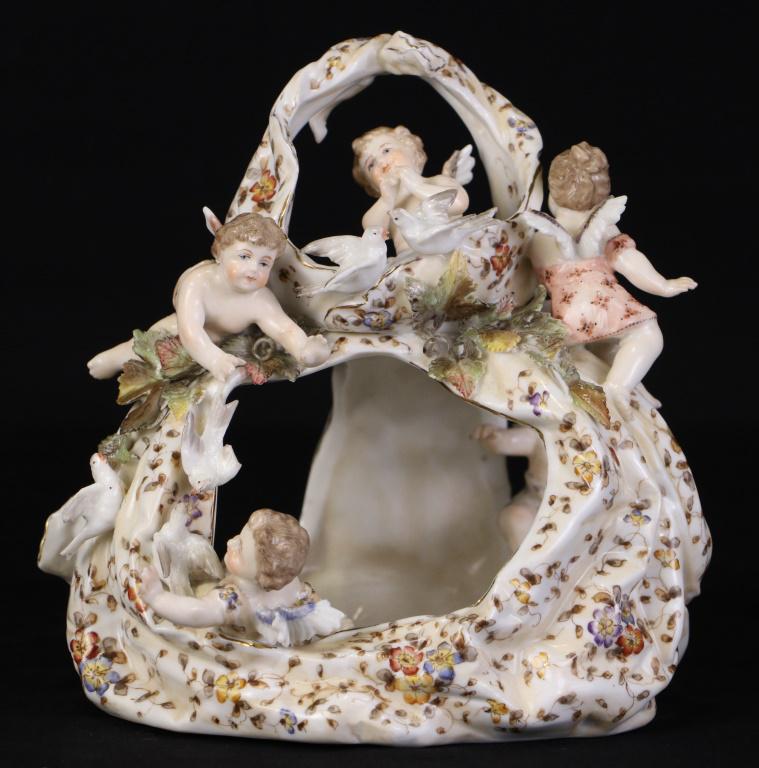 19TH CENTURY DRESDEN PORCELAIN CHERUB BASKET (1 of 2)