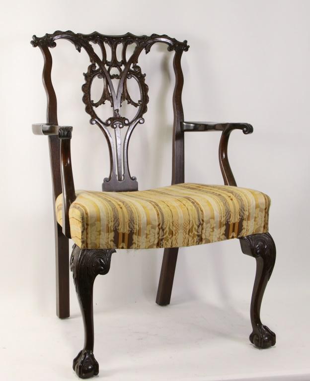 19th CENTURY MAHOGANY CHIPPENDALE STYLE ARMCHAIR (1 of 4)