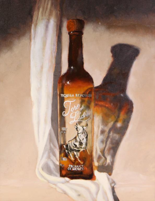 TIM WILLIAMS STILL LIFE WINE BOTTLE ACRYLIC: TIM WILLIAMS STILL LIFE WINE BOTTLE ACRYLIC ON PAPER. Height: 26 in. by Width: 22 in. by Depth: 2 1/2 in.