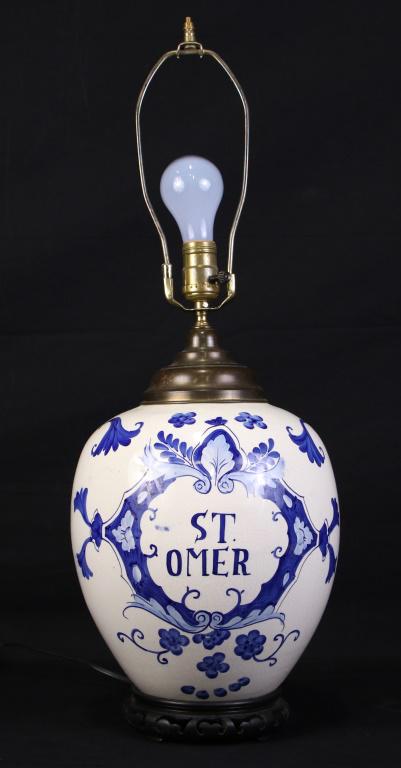 ANTIQUE BLUE & WHITE PORCELAIN APOTHECARY JAR LAMP (1 of 1)
