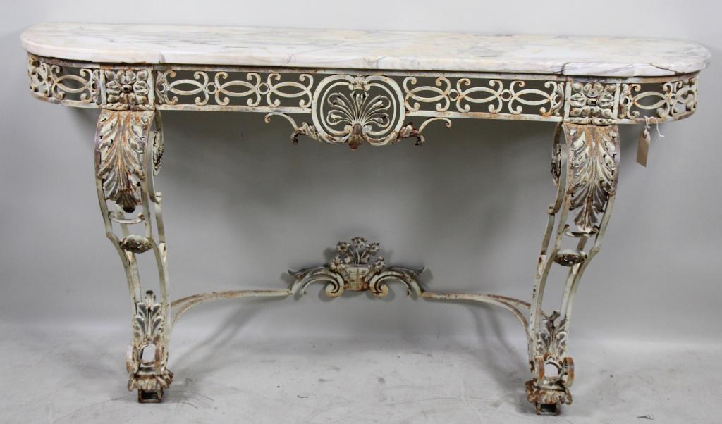 19th CENTURY IRON AND MARBLE CONSOLE TABLE (1 of 10)