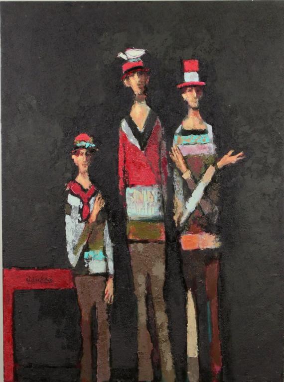 DAVID ADICKES "THREE FIGURES AGAINST BLACK"ACRYLIC (1 of 2)