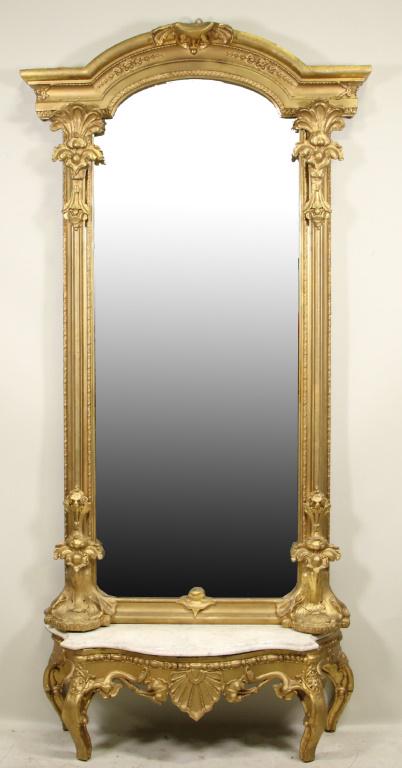 ANTIQUE FRENCH PIER MIRROR & MARBLE TOP TABLE (1 of 4)