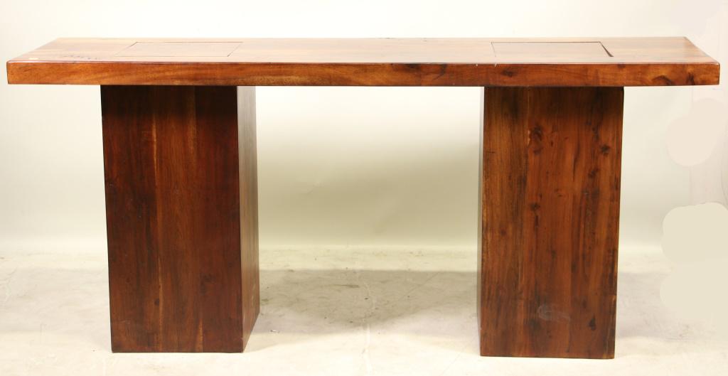 CONTEMPORARY SOLID MAHOGANY CONSOLE: CONTEMPORARY SOLID MAHOGANY CONSOLE. Height: 31 in. by Width: 70 in. by Depth: 20 in.