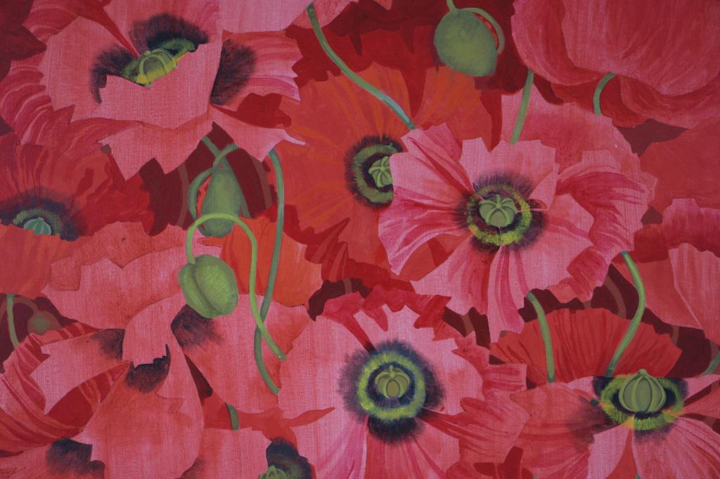 VADA SMITH FLORAL OIL ON CANVAS PAINTING: VADA SMITH FLORAL OIL ON CANVAS PAINTING. Height: 31 in. by Width: 41 in. by Depth: 1 1/2 in.