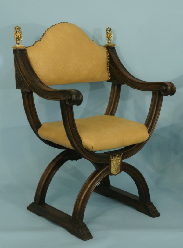 A PAIR OF OSTRICH LEATHER SAVONAROLA CHAIRS - 2