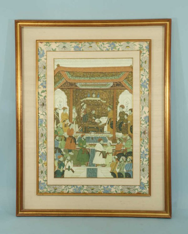 FRAMED AND MATTED MOGUL PAINTED ON SILK