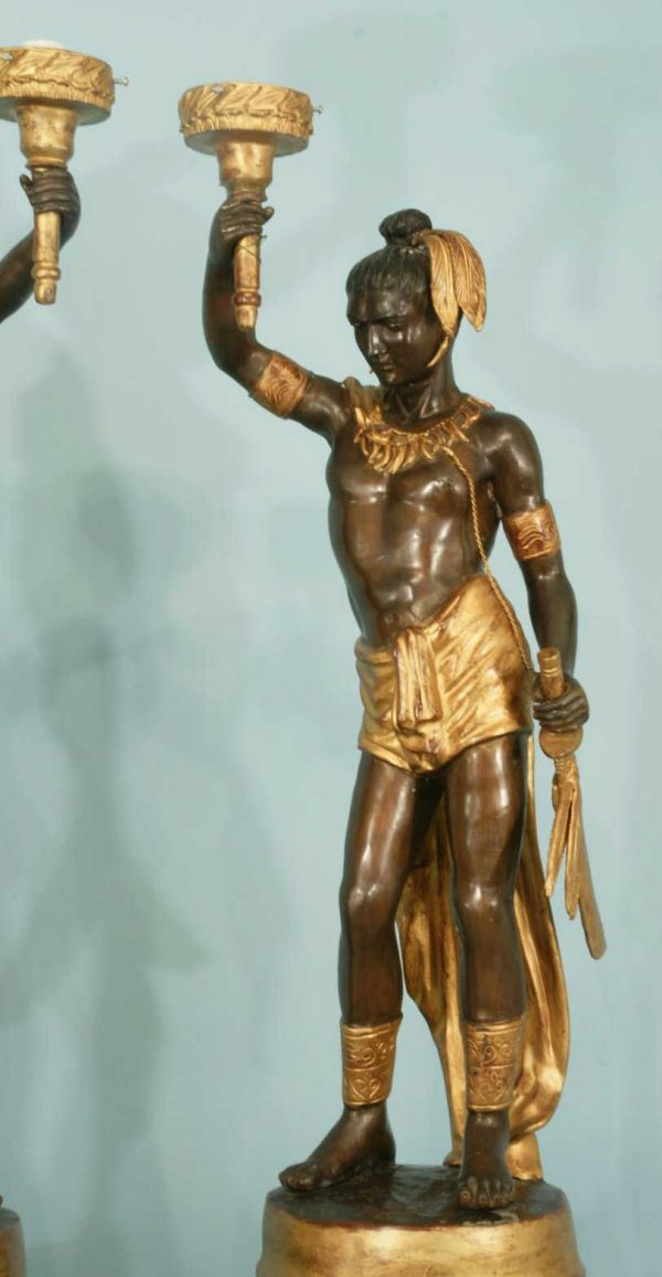 PAIR OF BRONZE MALE AND FEMALE LIGHT BEARER - 2