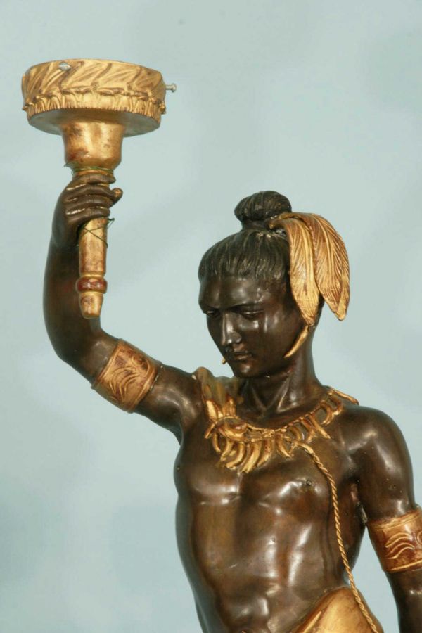 PAIR OF BRONZE MALE AND FEMALE LIGHT BEARER - 3