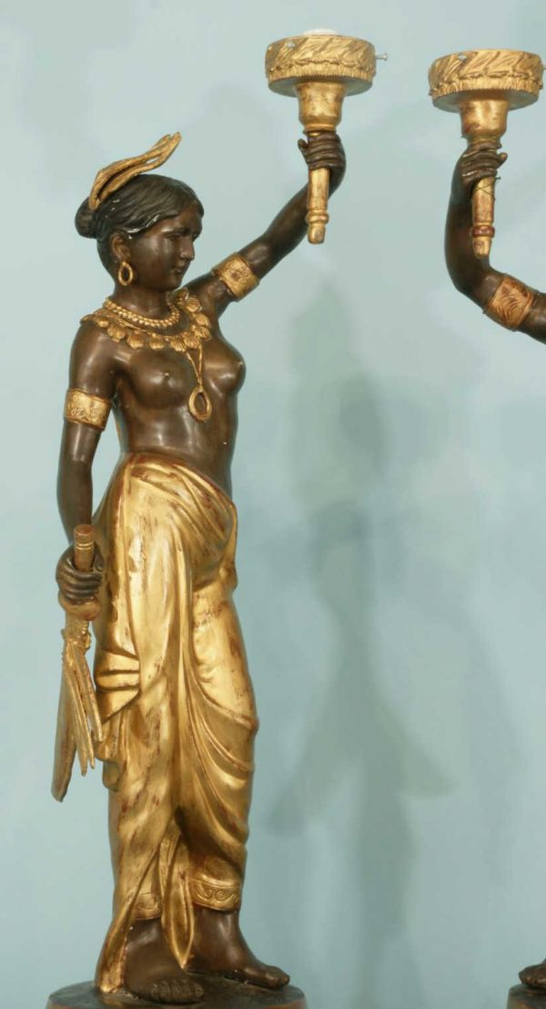 PAIR OF BRONZE MALE AND FEMALE LIGHT BEARER - 5
