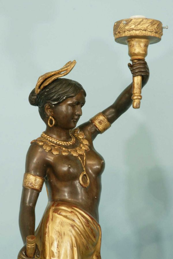 PAIR OF BRONZE MALE AND FEMALE LIGHT BEARER - 6