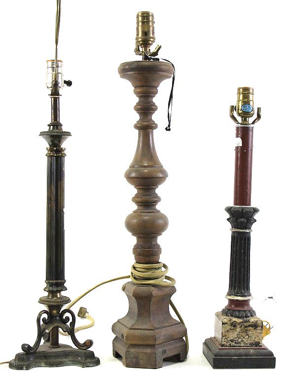 LOT OF THREE BRASS CANDLESTICK LAMPS (1 of 3)