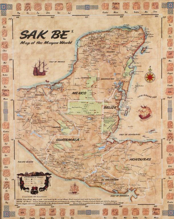 MAP OF THE MAYAN WORLD: MAP OF THE MAYAN WORLD. Height: 28 in. by Width: 24