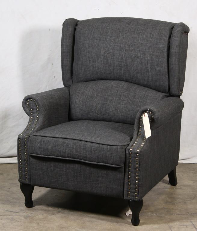 CHARCOAL GREY WINGBACK RECLINER: CHARCOAL GREY WINGBACK RECLINER Height: 38 in. by Width: 31 in. by Depth: 32