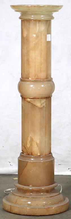 HOLLOW ALABASTER COLUMN: HOLLOW ALABASTER COLUMN. WAS WIRED FOR LIGHT, SOLD AS IS. Height: 32 in. by Width: 8.25