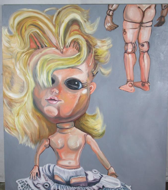 LARGE  DOLL OIL ON CANVAS PAINTING (1 of 3)