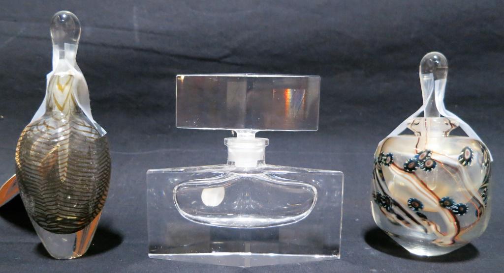 LOT OF THREE ART GLASS PERFUME BOTTLES (1 of 5)