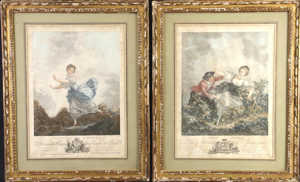PAIR OF VINTAGE GILT FRAMED & MATTED FRENCH PRINTS (1 of 3)