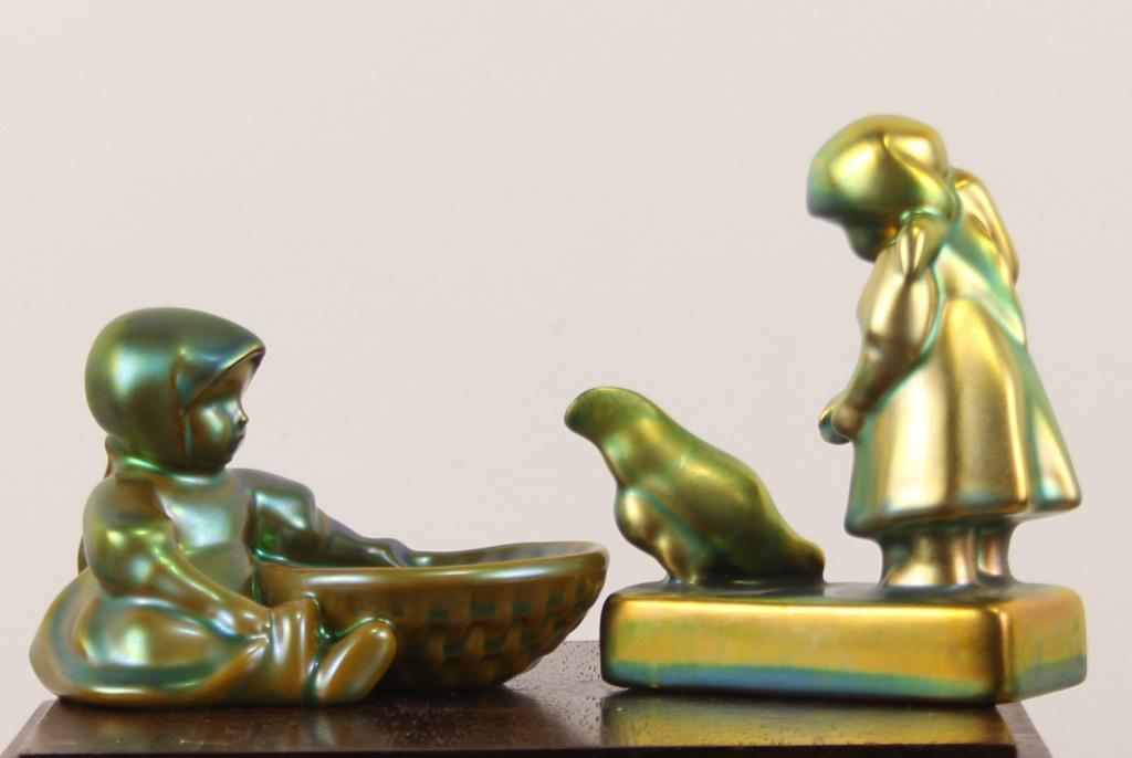 ZSOLNAY IRIDESCENT VASE AND FIGURINES (1 of 3)