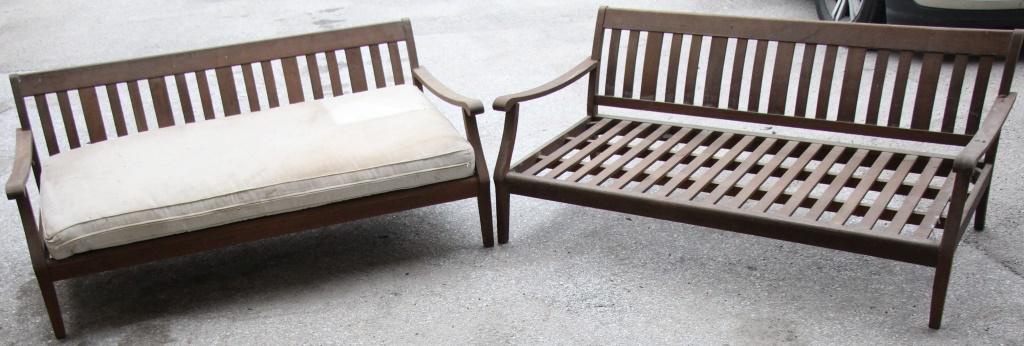 PAIR OF TEAK PATIO BENCHES (1 of 2)