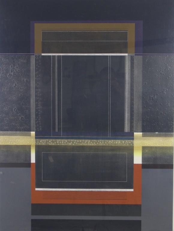 GEOMETRIC MIXED MEDIA ON MASONITE UNDER LUCITE (1 of 2)