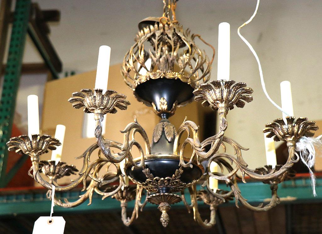 GILT METAL & EBONIZED EIGHT LIGHT CHANDELIER (1 of 2)