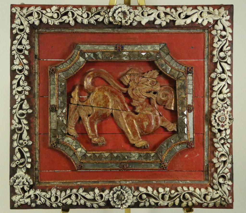 ANTIQUE THAILAND WOOD CARVED PANEL: ANTIQUE THAILAND WOOD CARVED PANEL Height: 37 in. by Width: 40 in. by Depth: 4 in.
