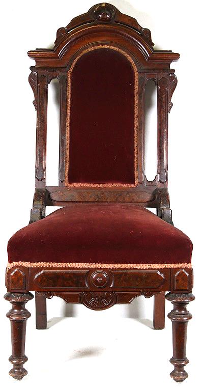 PAIR OF WOODEN BURGUNDY FABRIC CHAIRS (1 of 5)