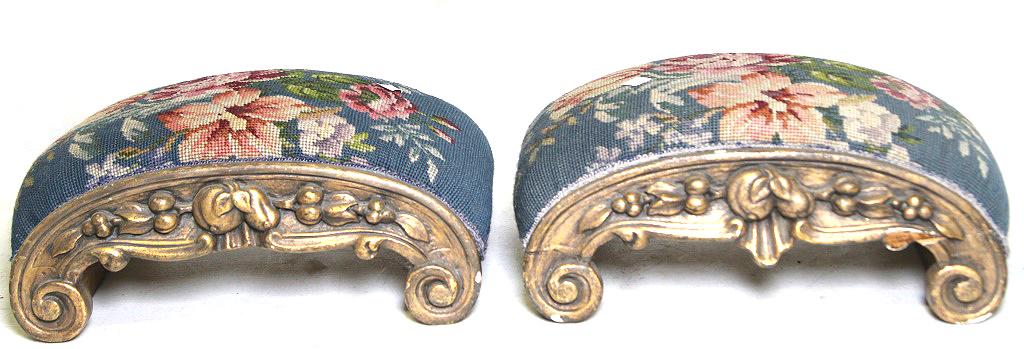 PAIR OF GILTWOOD FOOTSTOOLS: PAIR OF GILTWOOD FOOTSTOOLS. Height: 6 in. by Width: 10 1/2 in. by Depth: 12 IN .