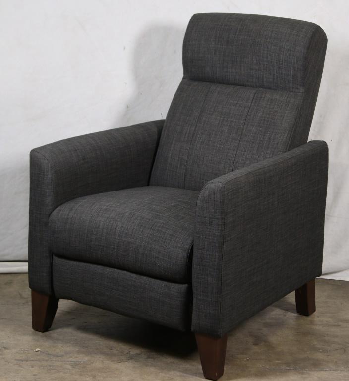 CHARCOAL GREY FABRIC RECLINER: CHARCOAL GREY FABRIC RECLINER (ZC002) Height: 40 in. by Width: 28 in. by Depth: 35 in.