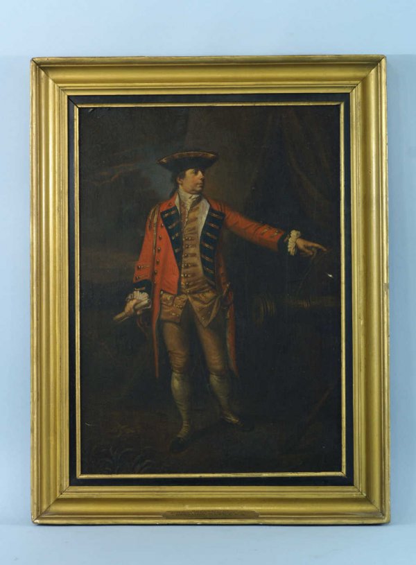 OIL ON CANVAS ATRIBUTED TO BENJAMIN WEST: FRAMED OIL ON CANVAS OF GOVERNOR MONCKTON. ATRIBUTED TO BENJAMIN WEST, AMERICAN , 1738-1820. . Height: 24 in. by Width: 18 in. by Depth: 2 1/2 in.