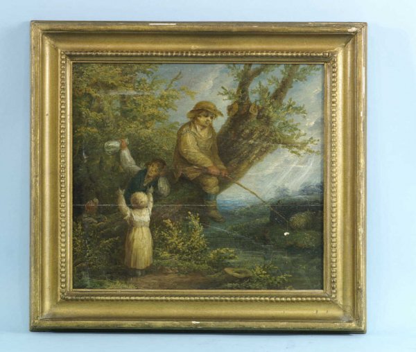 FRAMED OIL ON CANVAS OF FISHERMAN