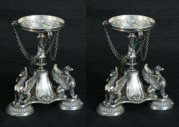 VICTORIAN SILVERPLATE PLATEAUS WITH A GRIFFIN BASE