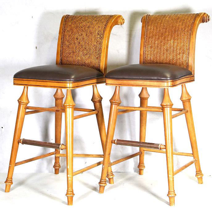 SET OF FOUR CANE BACK BARSTOOLS: SET OF FOUR CANE BACK BARSTOOLS. SOLD IN AS IS CONDITION. Height: 42.5 in. by Width: 17 1/2 in. by Depth: 20 in.