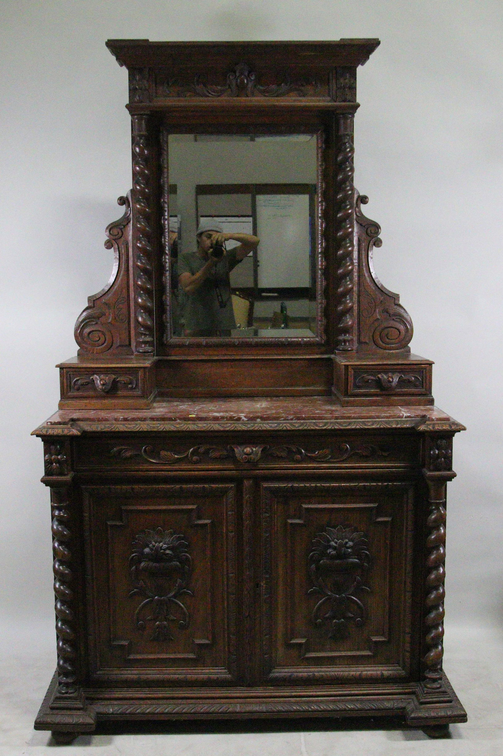 CIRCA 1850's RENAISSANCE REVIVAL CABINET WITH MIRROR: CIRCA 1850's RENAISSANCE REVIVAL CABINET WITH MIRROR. Height: 91 in. by Width: 53 in. by Depth: 24