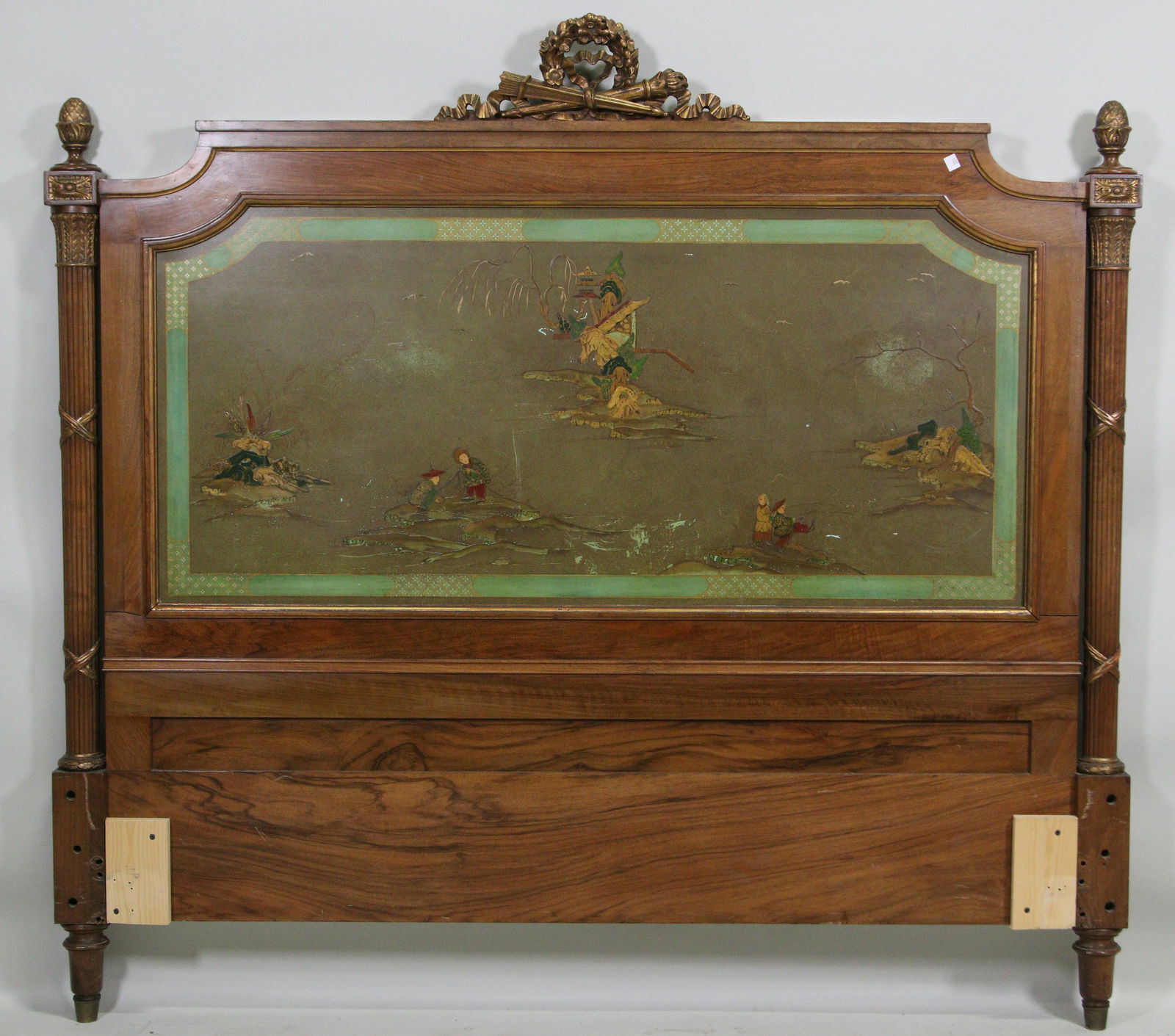 VINTAGE PAINTED & CARVED QUEEN SIZE HEADBOARD: VINTAGE PAINTED & CARVED QUEEN SIZE HEADBOARD. Height: 55 in. by Width: 60 in. by Depth: 3